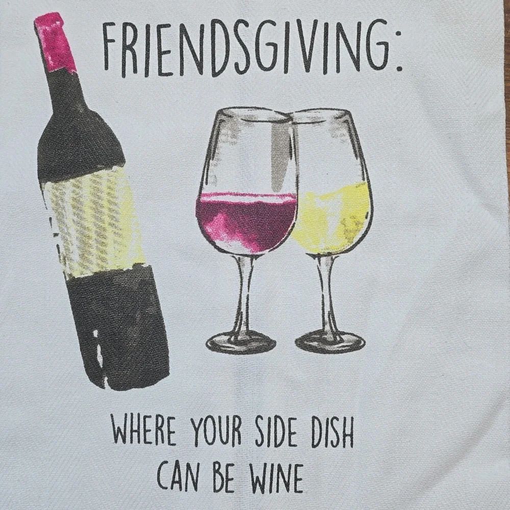 Mud Pie Friendsgiving Wine Towel - White